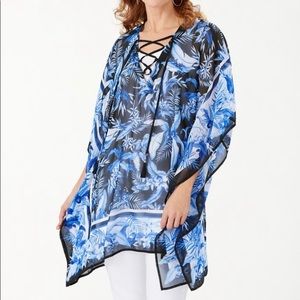 NWT Tommy Bahama Indigo Garden Lace-Up Tunic